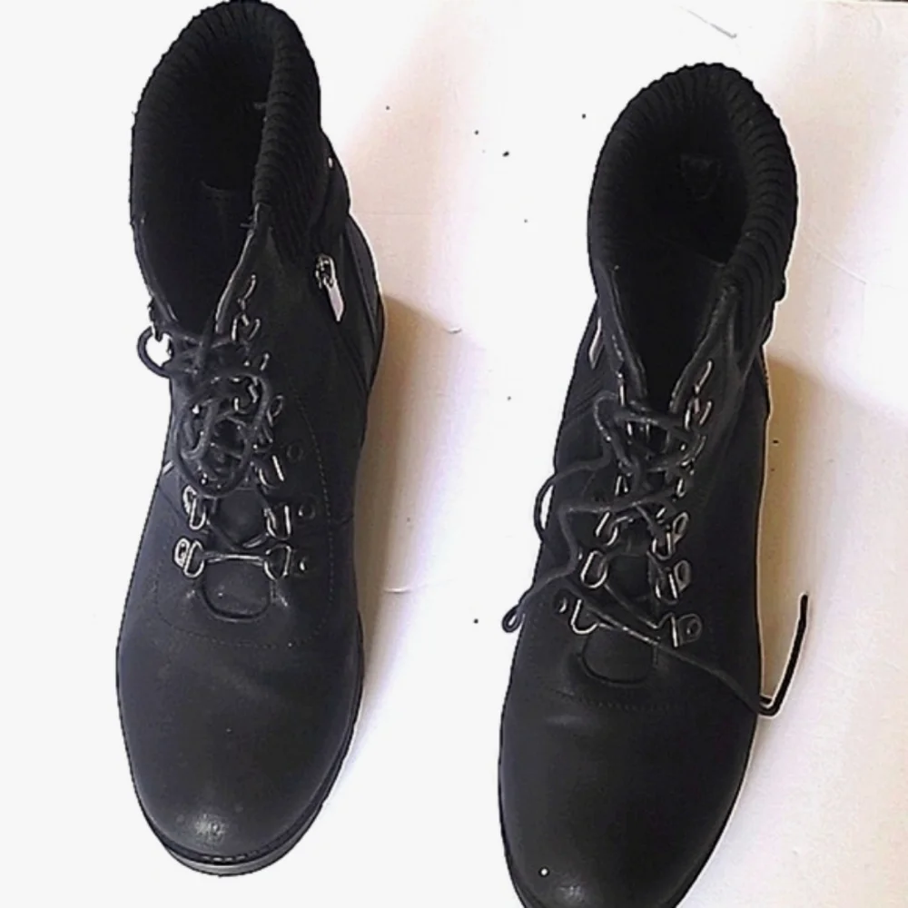 Women Moto Biker Boots Silver Hardware Lace Up Zip Side SZ 11 W